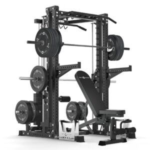 Squat Rack with Weight Bench, Barbell, Weight Plates, Pull-Up bar, cable machine, smith rail & deadlift stand