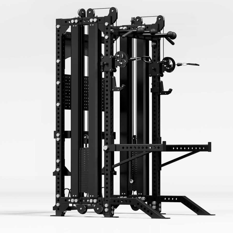 Multi-Gym with Weight Plate Storage, J-hooks, spotter arms, pull-up bar and cable machine