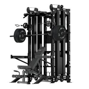 Multigym with Barbell, Weight Plates, Weight Bench, Pull Up Bar and Cable Machine Crossover