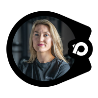a woman smiling with an RPM Power logo around her