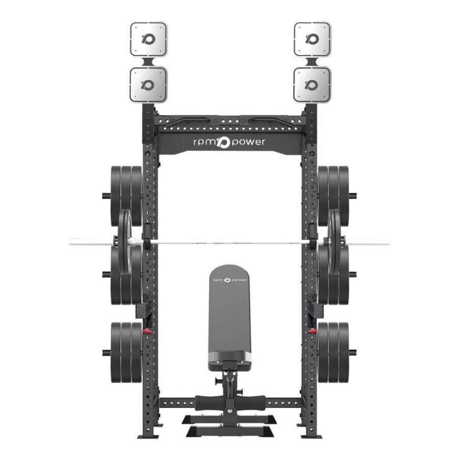 Half Rack with Weight Plates, Weight Bench, Wall Ball Targets, Pull-Up Bar, Jammer Arms