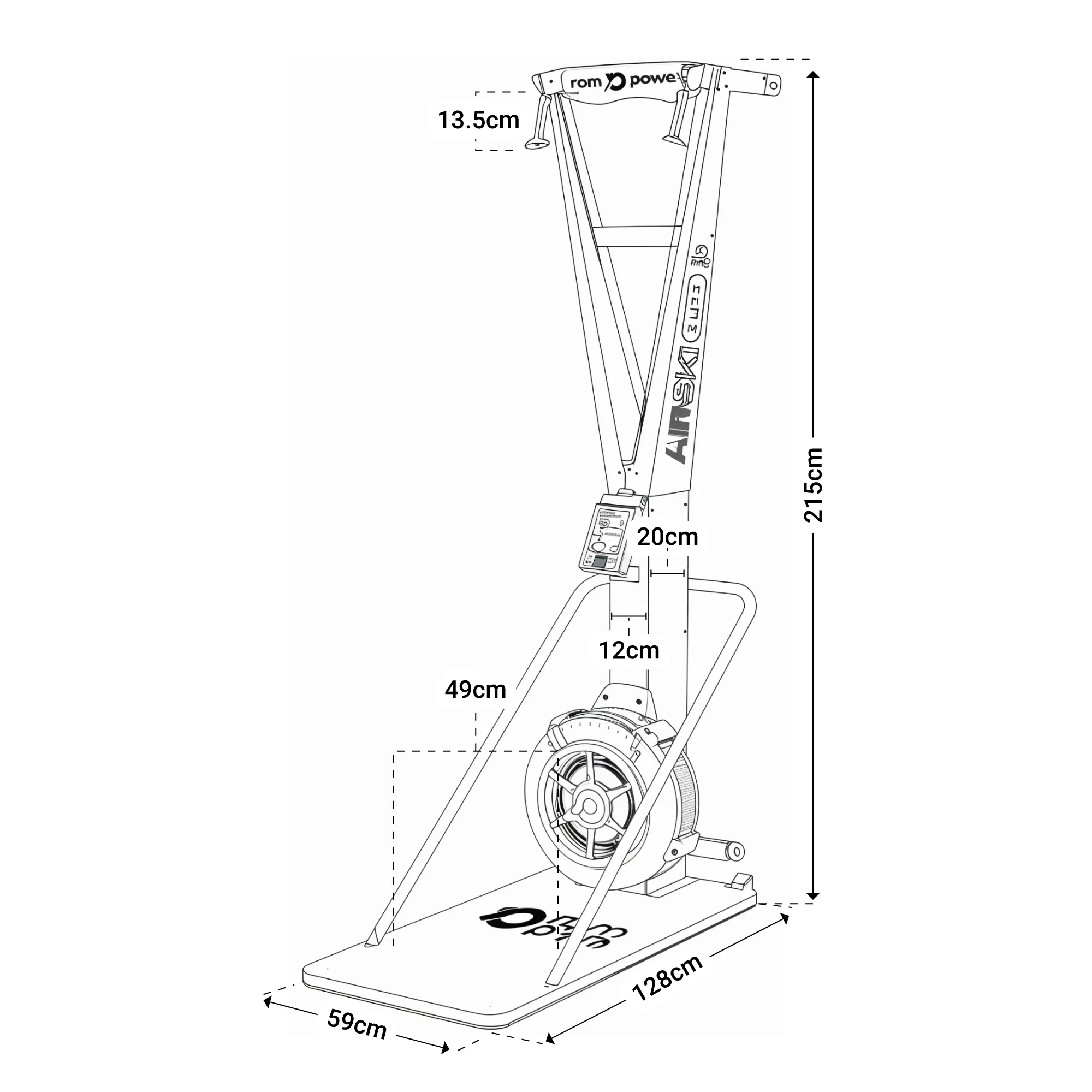 Technical drawing with dimensions of air ski elite