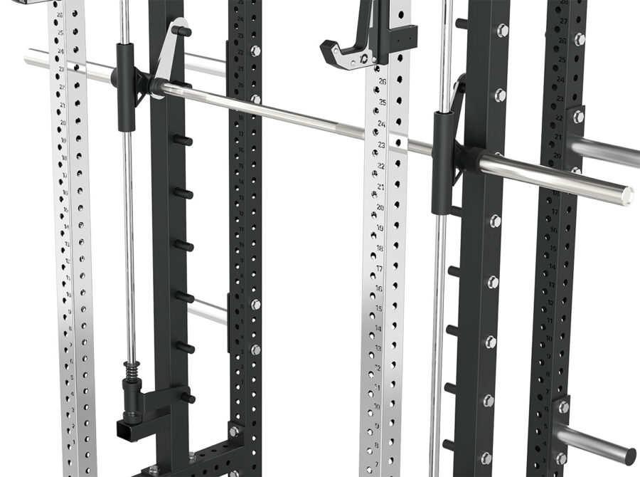 Power rack with cable weight stack, smith bar and pull-up bar