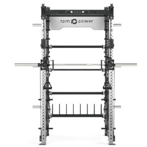 Power rack with cable weight stack, smith bar and pull-up bar
