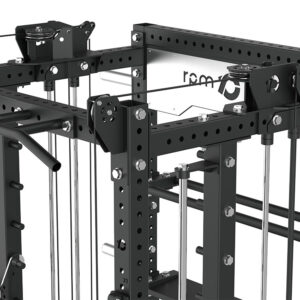 Power rack with cable weight stack, smith bar and pull-up bar