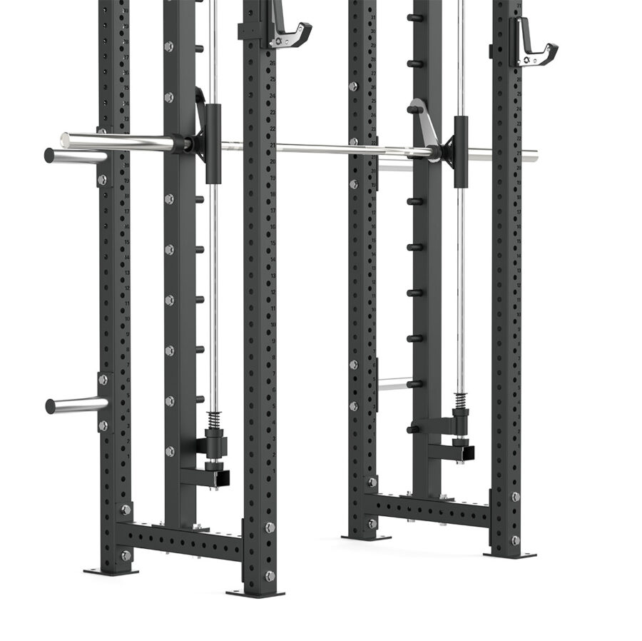Power rack with cable weight stack, smith bar and pull-up bar