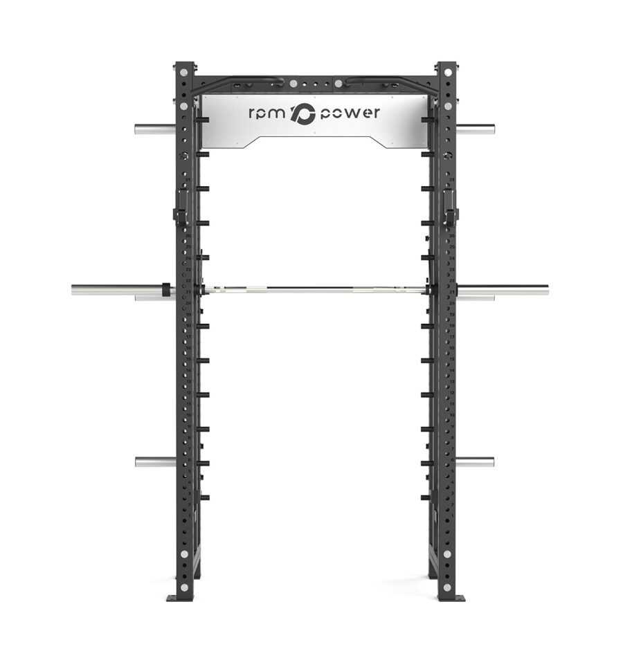 Power rack with cable weight stack, smith bar and pull-up bar