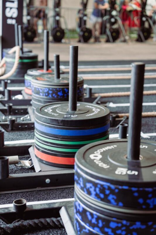 Multiple RPM Power weight plates on sleds